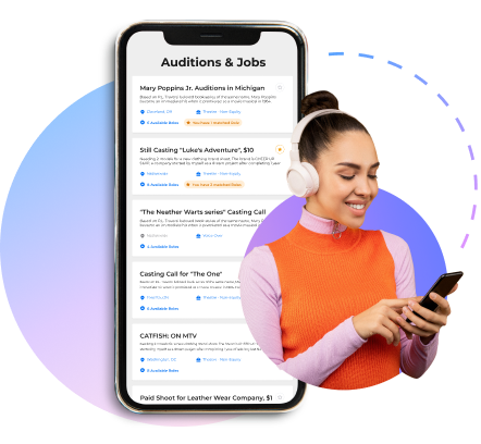 auditions & jobs webpage on mobile